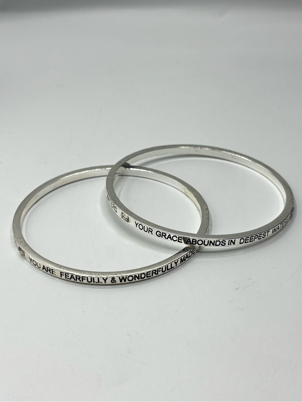 Pair Of 2 Inspirational Bangle Bracelets Silver Tone Quotes Affirmation Grace